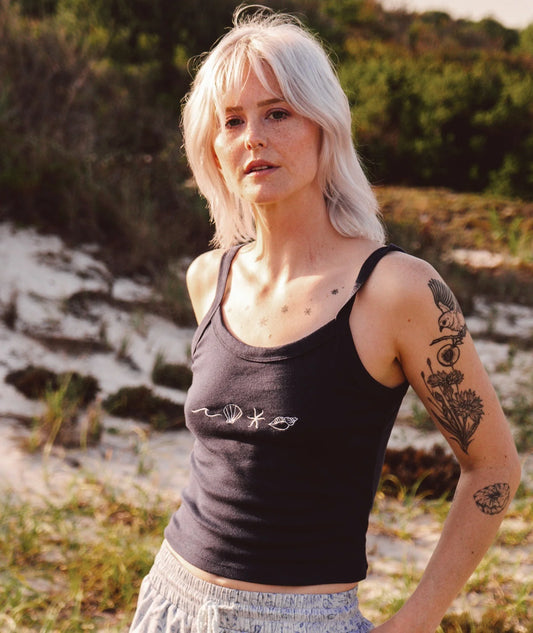 Coquille Crop Tank Top - Navy