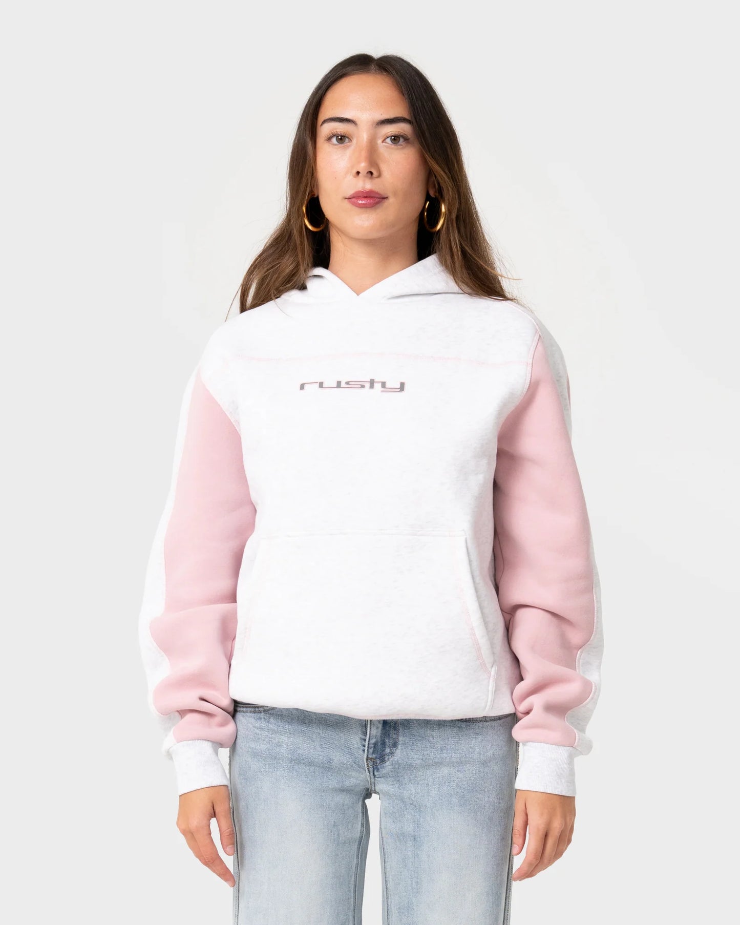 Rusty Cyberwaves Oversized Hooded Fleece - Marle / Pink