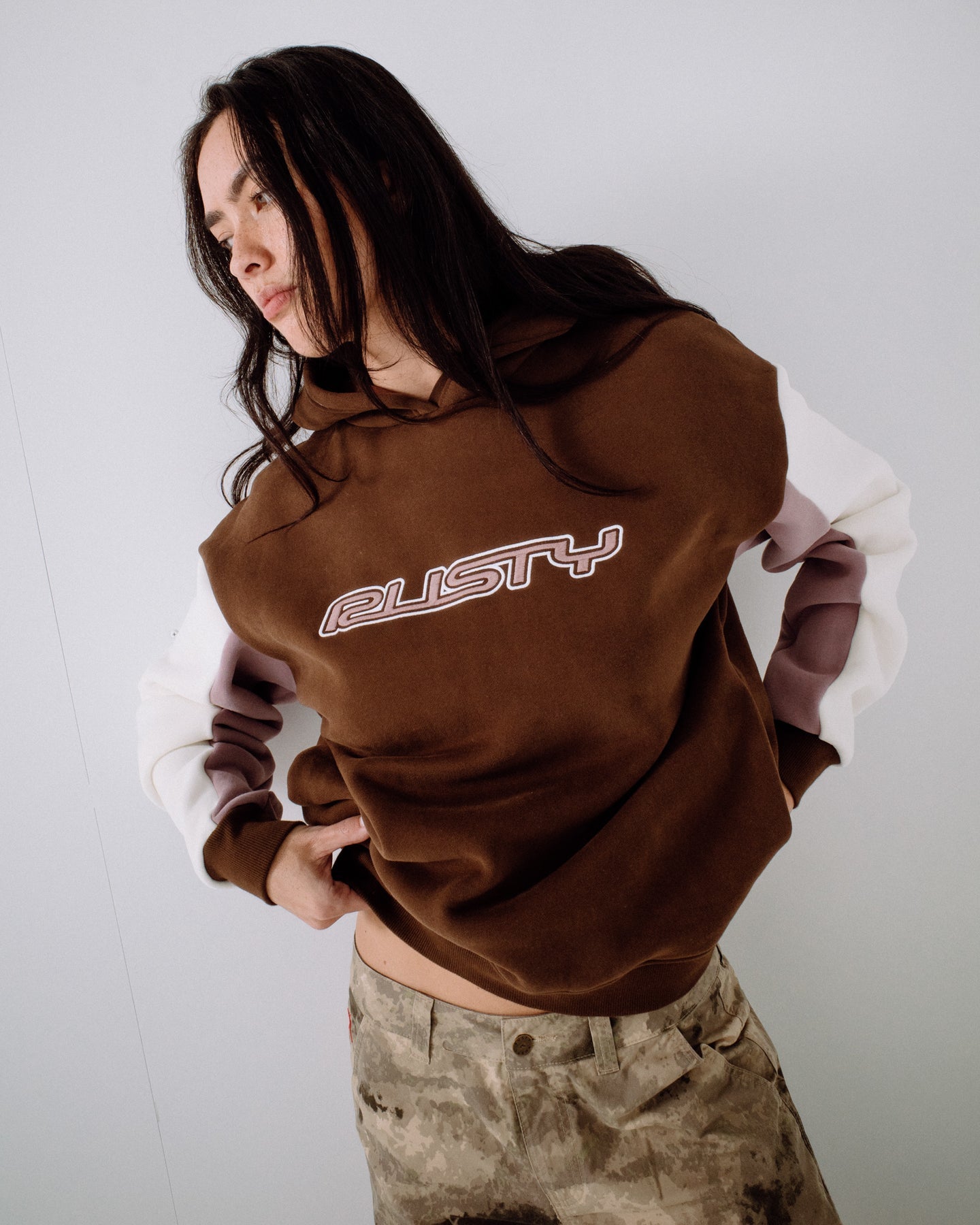 Rusty Neopole Paneled Hooded Fleece - Pinecone/Berry/Cream
