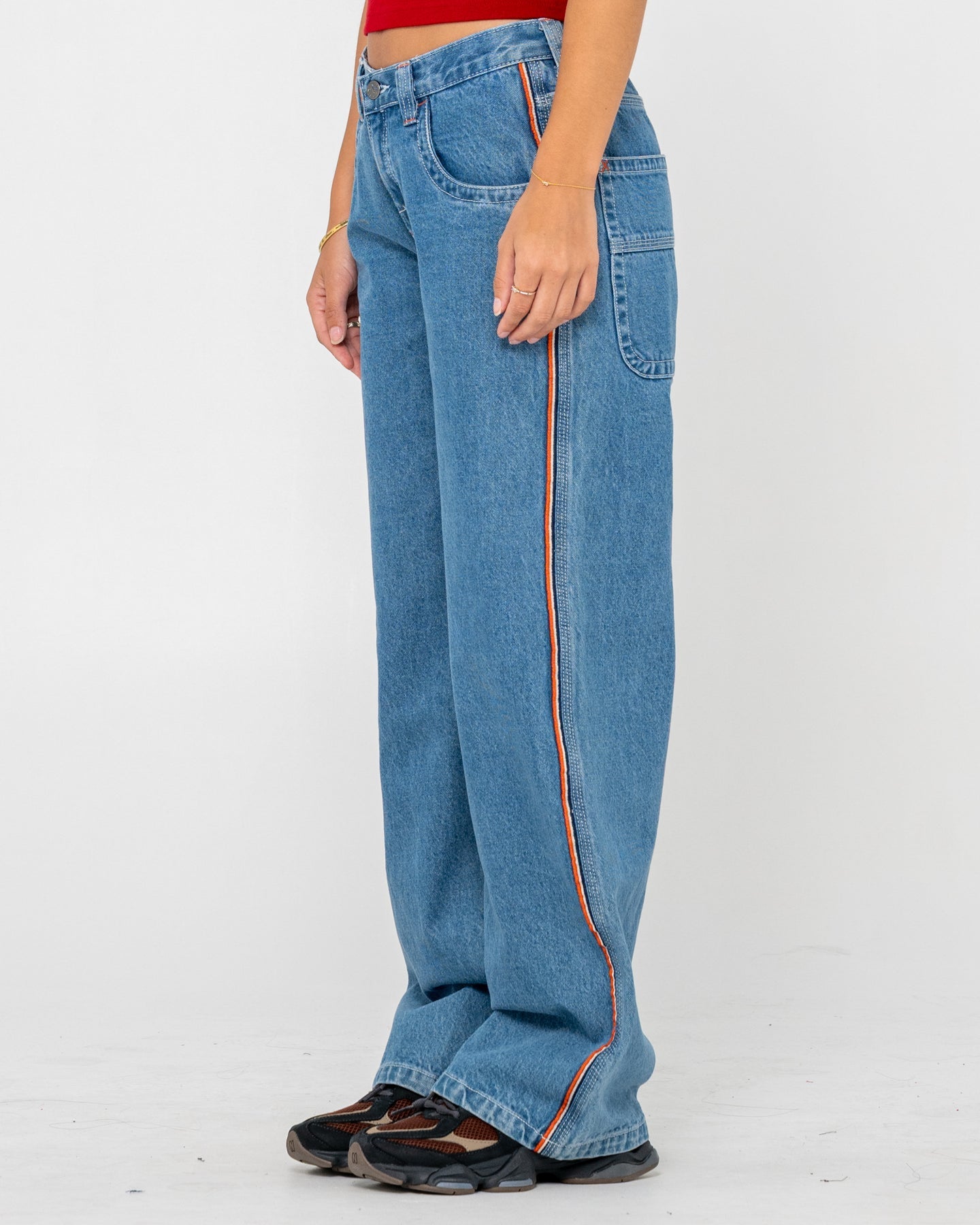 Flip Mommy Wide Leg Denim Jean - Middy Blue / Orange
