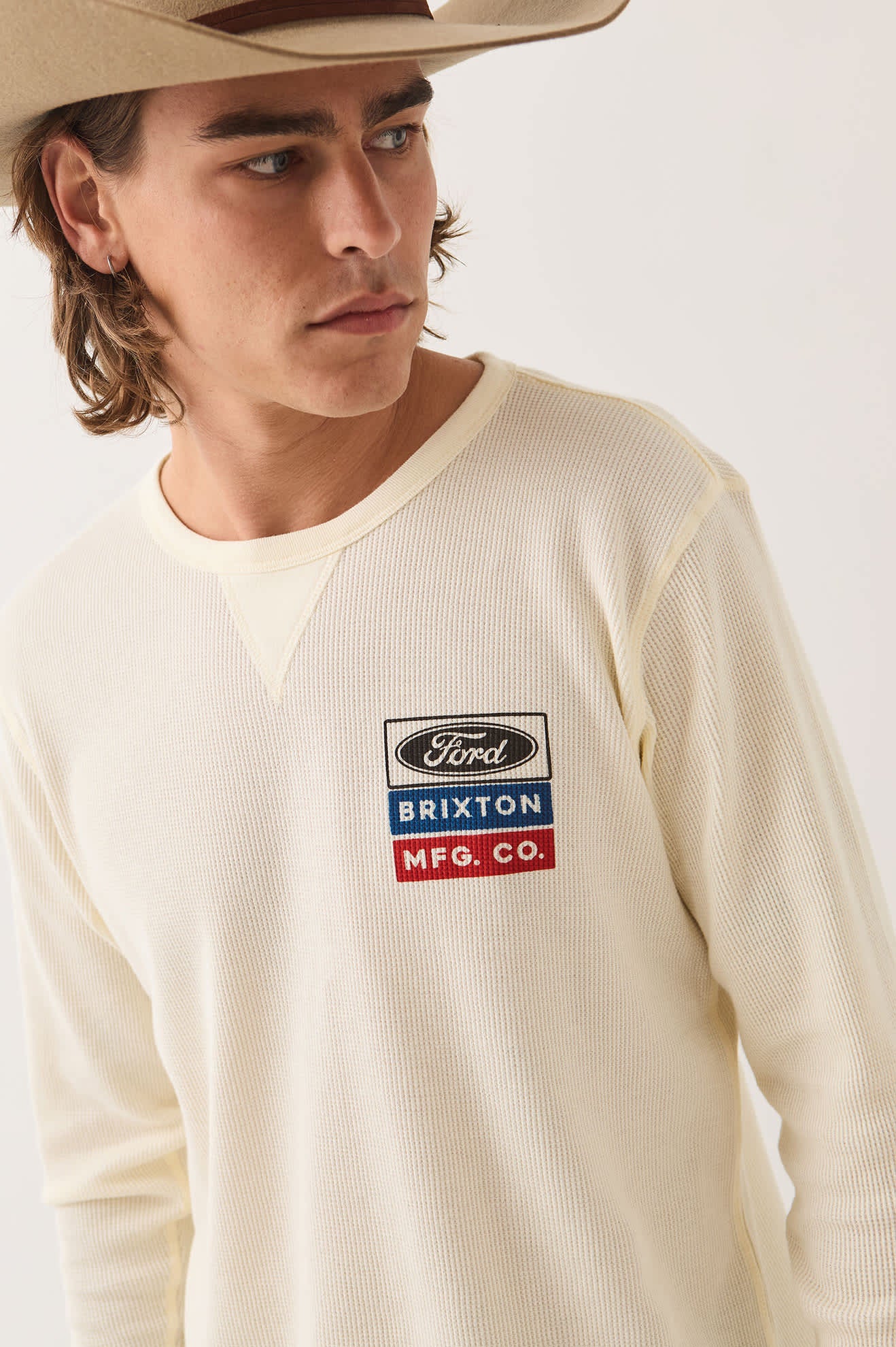 Brixton x Ford Service Dept. L/S Waffle Knit - Wimbledon White