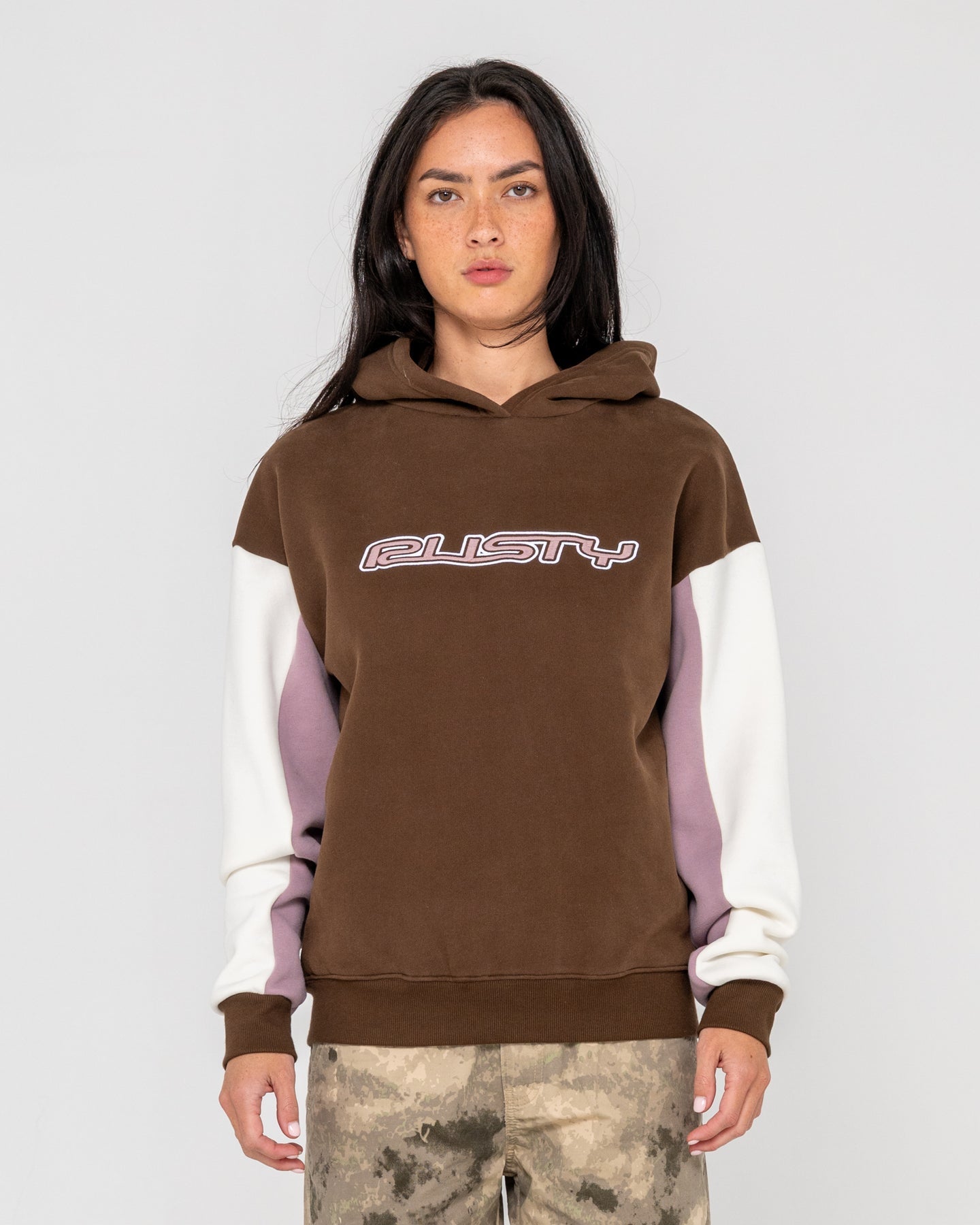 Rusty Neopole Paneled Hooded Fleece - Pinecone/Berry/Cream