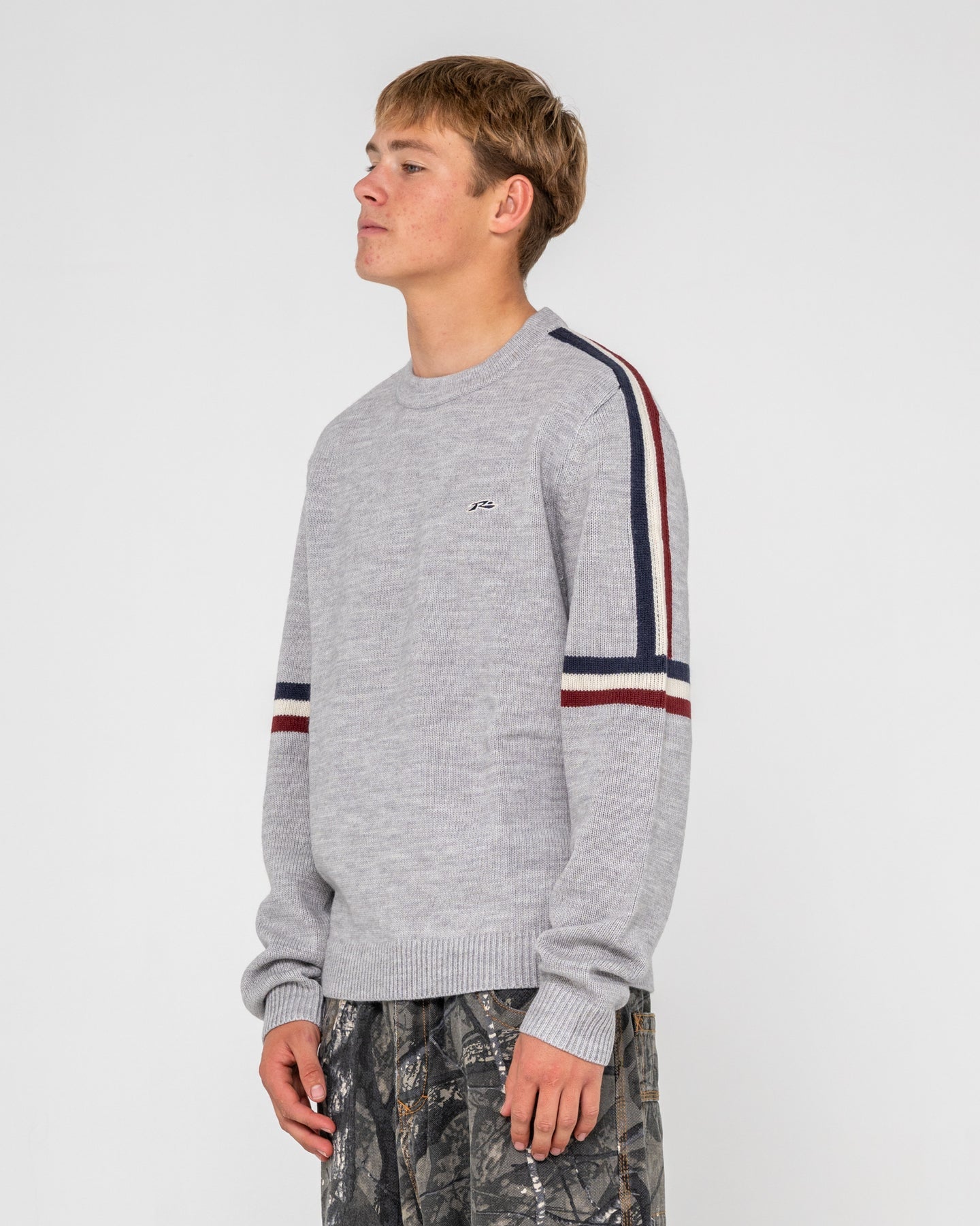 Rusty Moritz 2.0 Graffiti R Crew Knit Sweater - Grey Marle