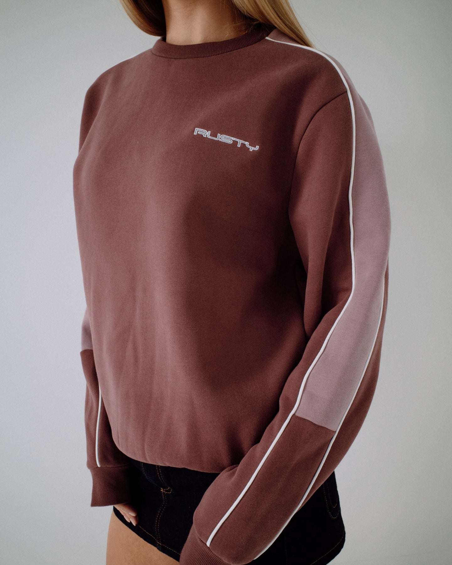 Rusty Two Timer Paneled Crew Fleece - Cadet/Elderberry