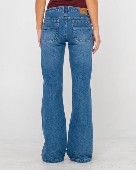 Rusty Freida Flare Low Rise Denim Jean - Blasted Middy Blue