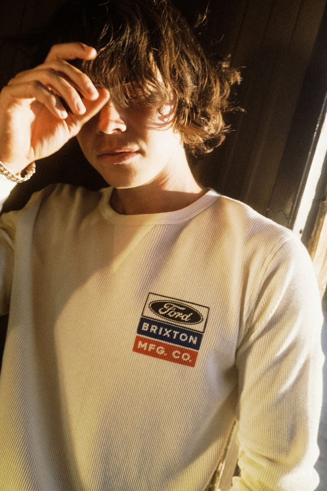 Brixton x Ford Service Dept. L/S Waffle Knit - Wimbledon White