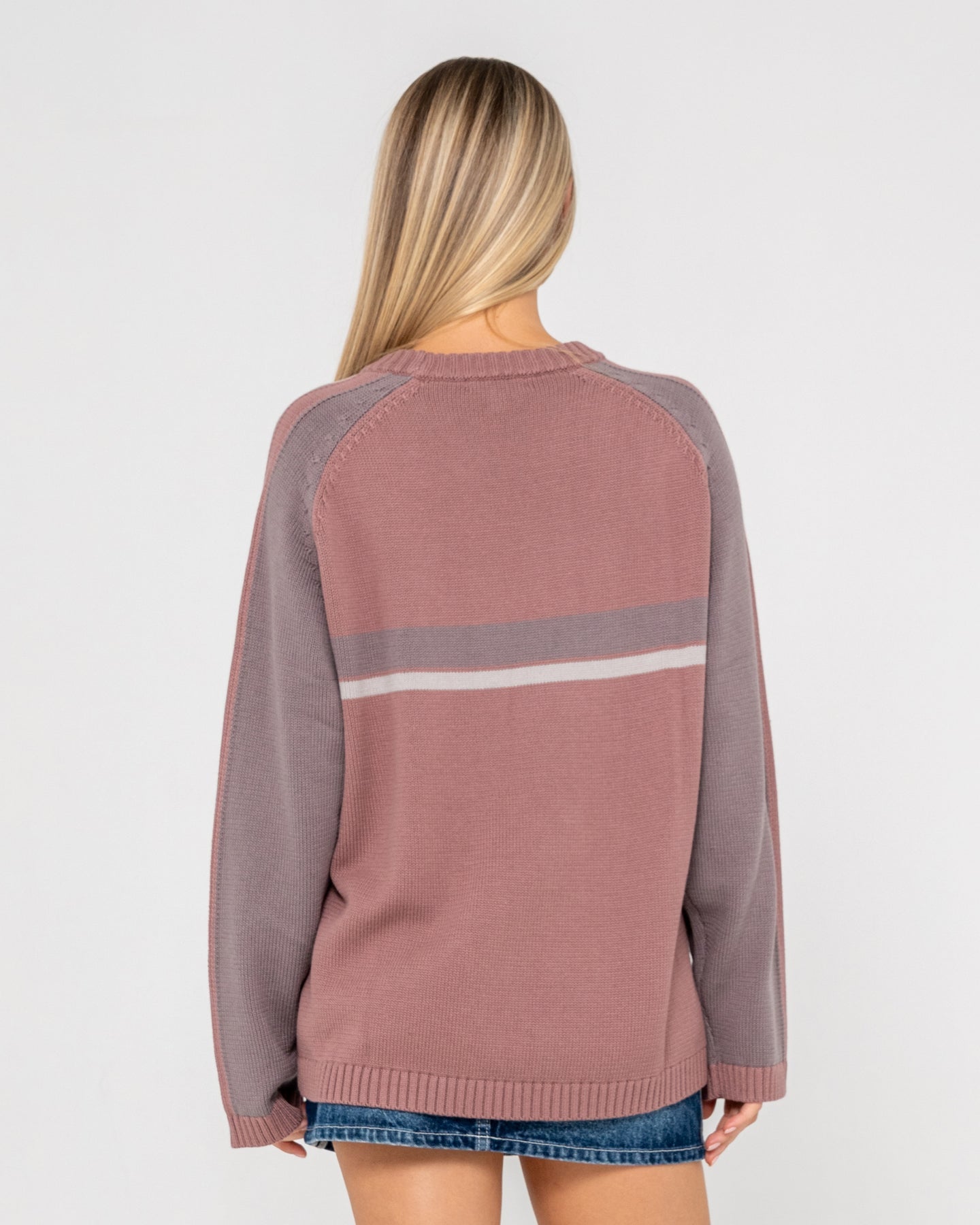 Rusty White Lines Two L/S Knit Crew Neck - Elderberry