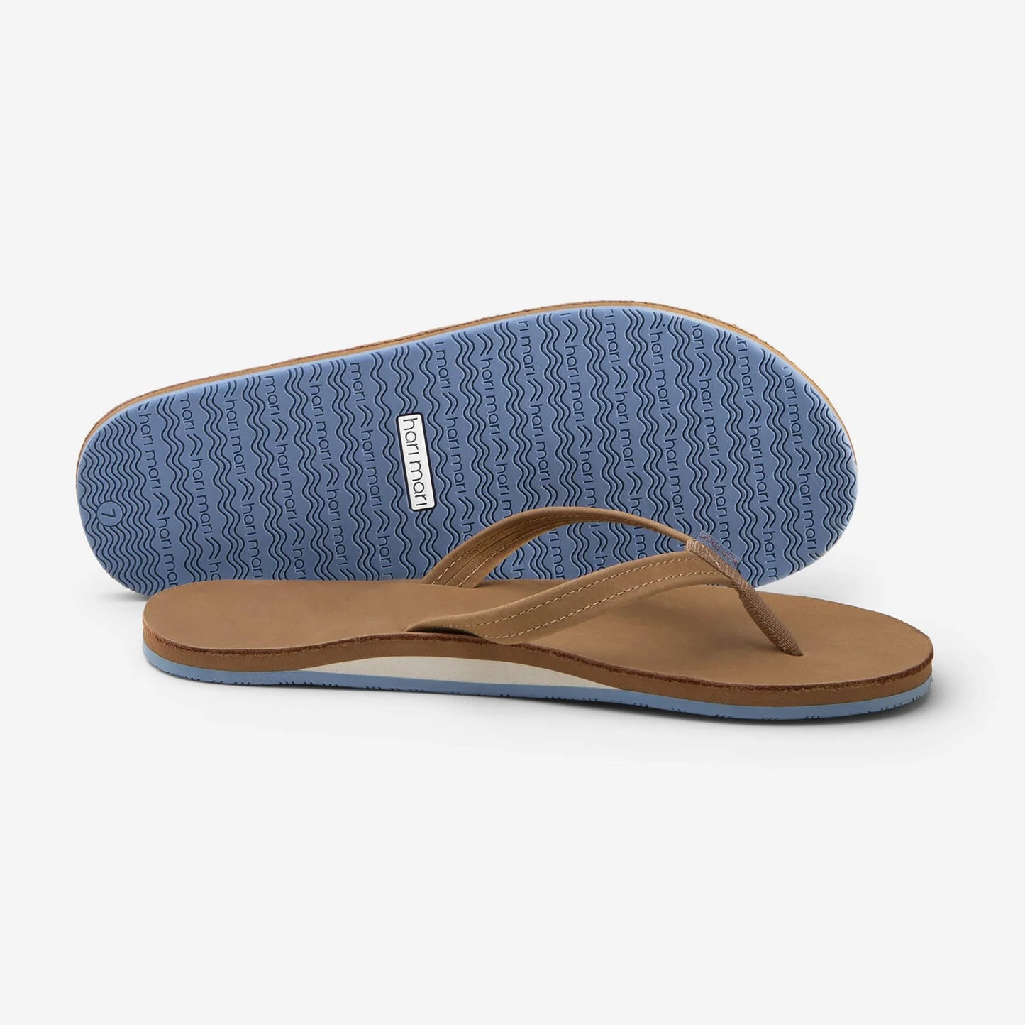 Women's Fields Flip Flops Premier Leather - Tan w/ Dusty Blue