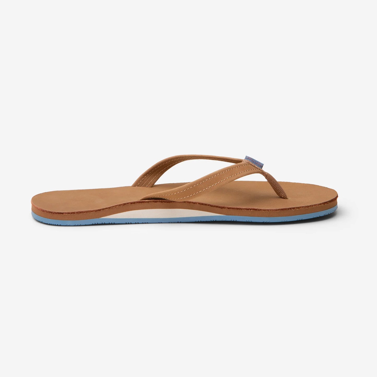 Women's Fields Flip Flops Premier Leather - Tan w/ Dusty Blue