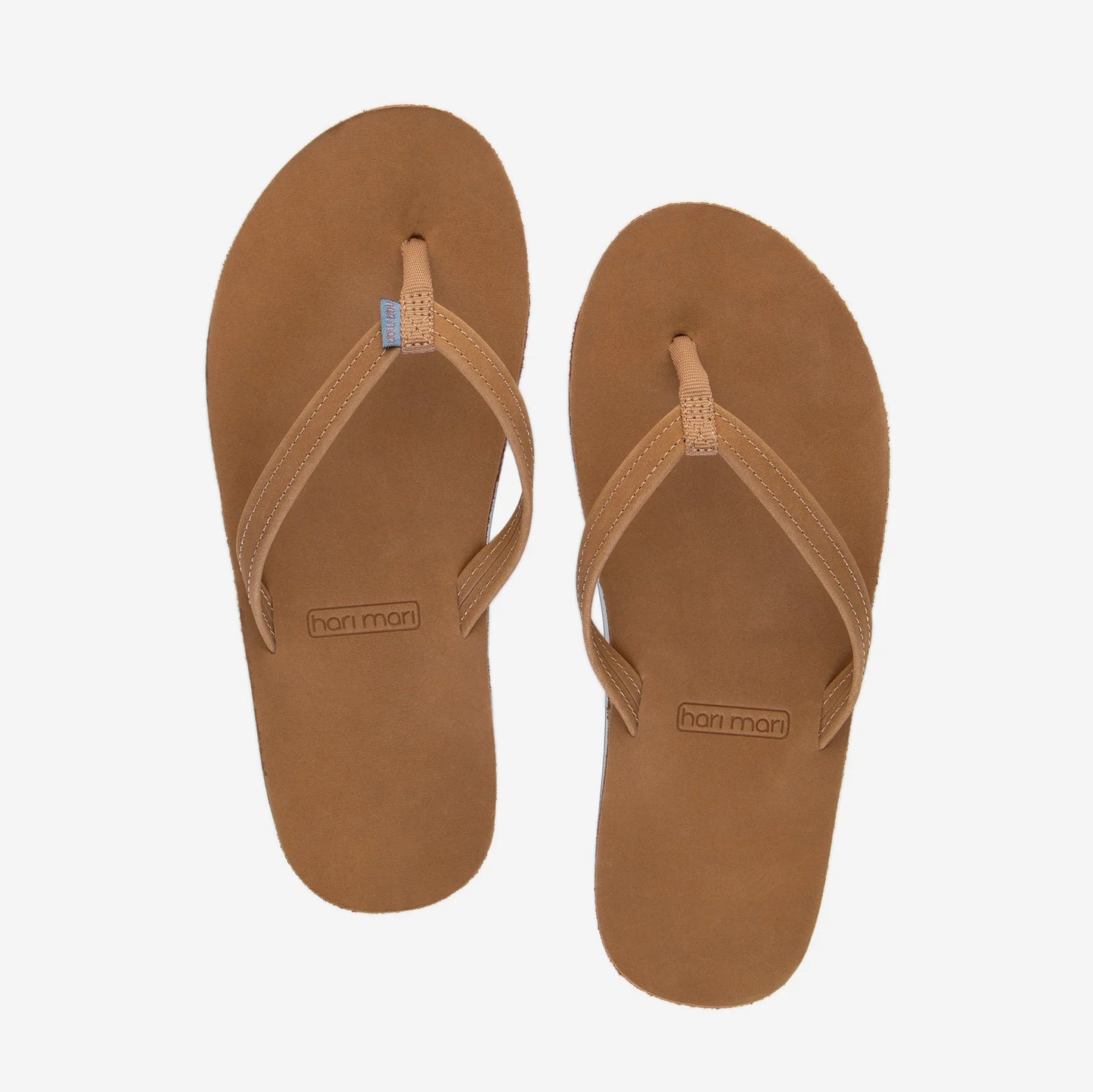 Women's Fields Flip Flops Premier Leather - Tan w/ Dusty Blue
