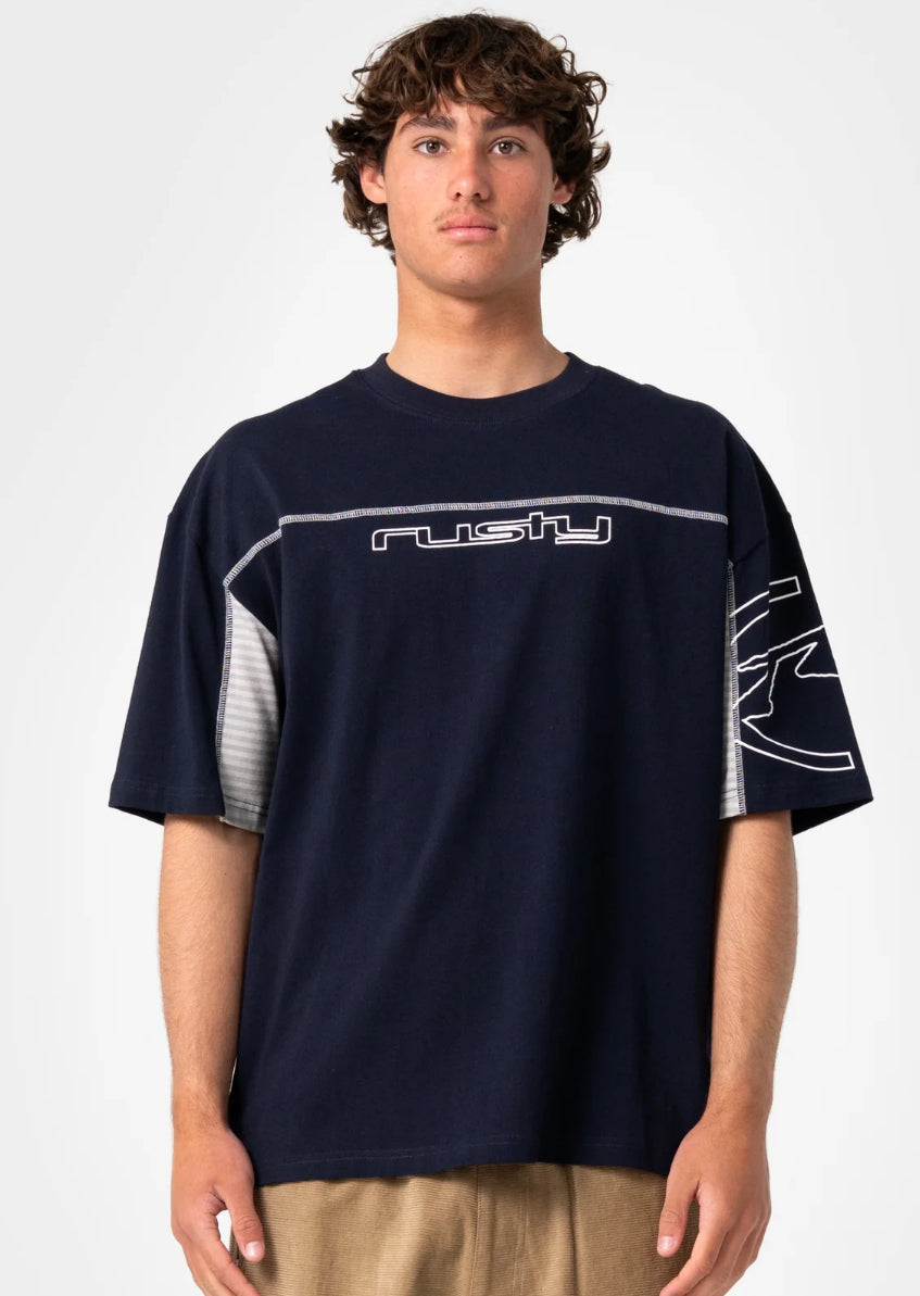 Rusty Cyber Stripe Tee - Navy