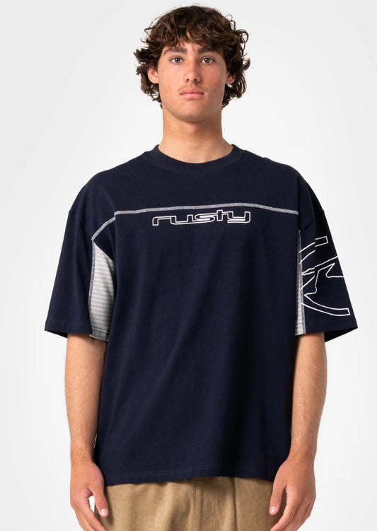 Rusty Cyber Stripe Tee - Navy
