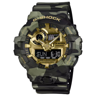 G-Shock GA700CMG-3A Series Digital Watch - Black Camo / Gold