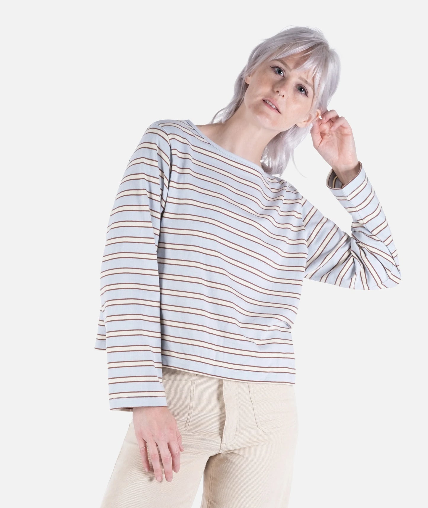 Hollis Striped Heavyweight Long Sleeve Tee - Light Blue