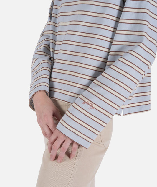 Hollis Striped Heavyweight Long Sleeve Tee - Light Blue