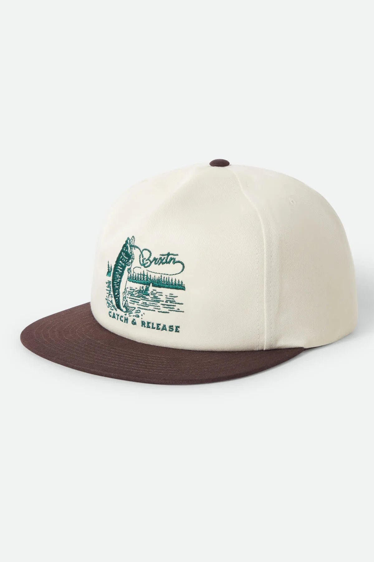 Brixton Catch and Release Snapback Hat - Off White/ Brown