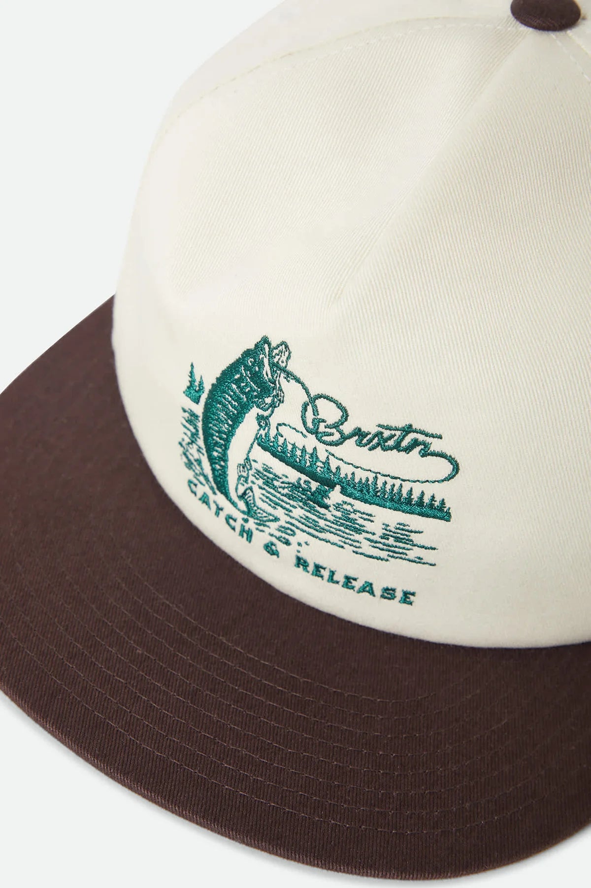Brixton Catch and Release Snapback Hat - Off White/ Brown