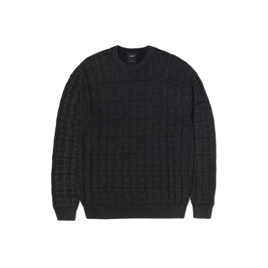 HUF Interlaced Jacquard Overdyed Crew - Black