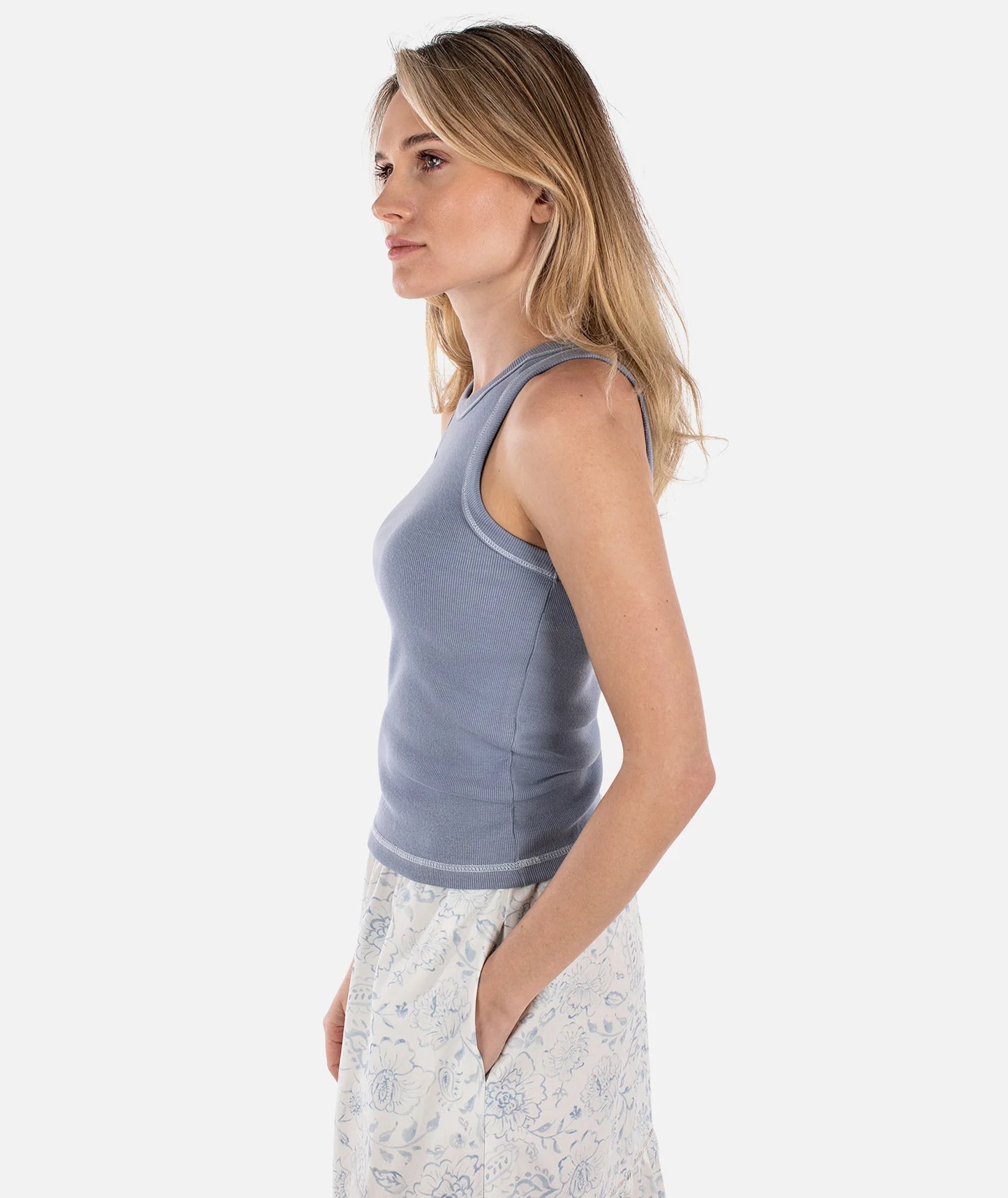 Iris Micro Rib Tank Top - Blue