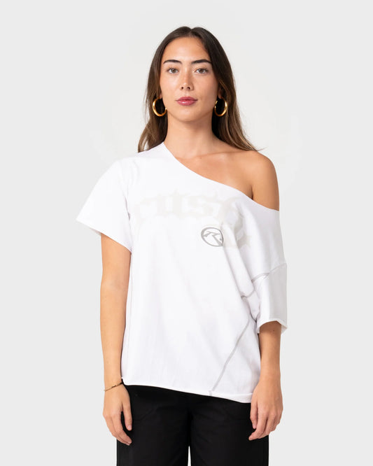 Rusty Kick It Cut Off Shoulder Tee - Vintage White