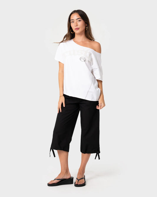 Rusty Kick It Cut Off Shoulder Tee - Vintage White