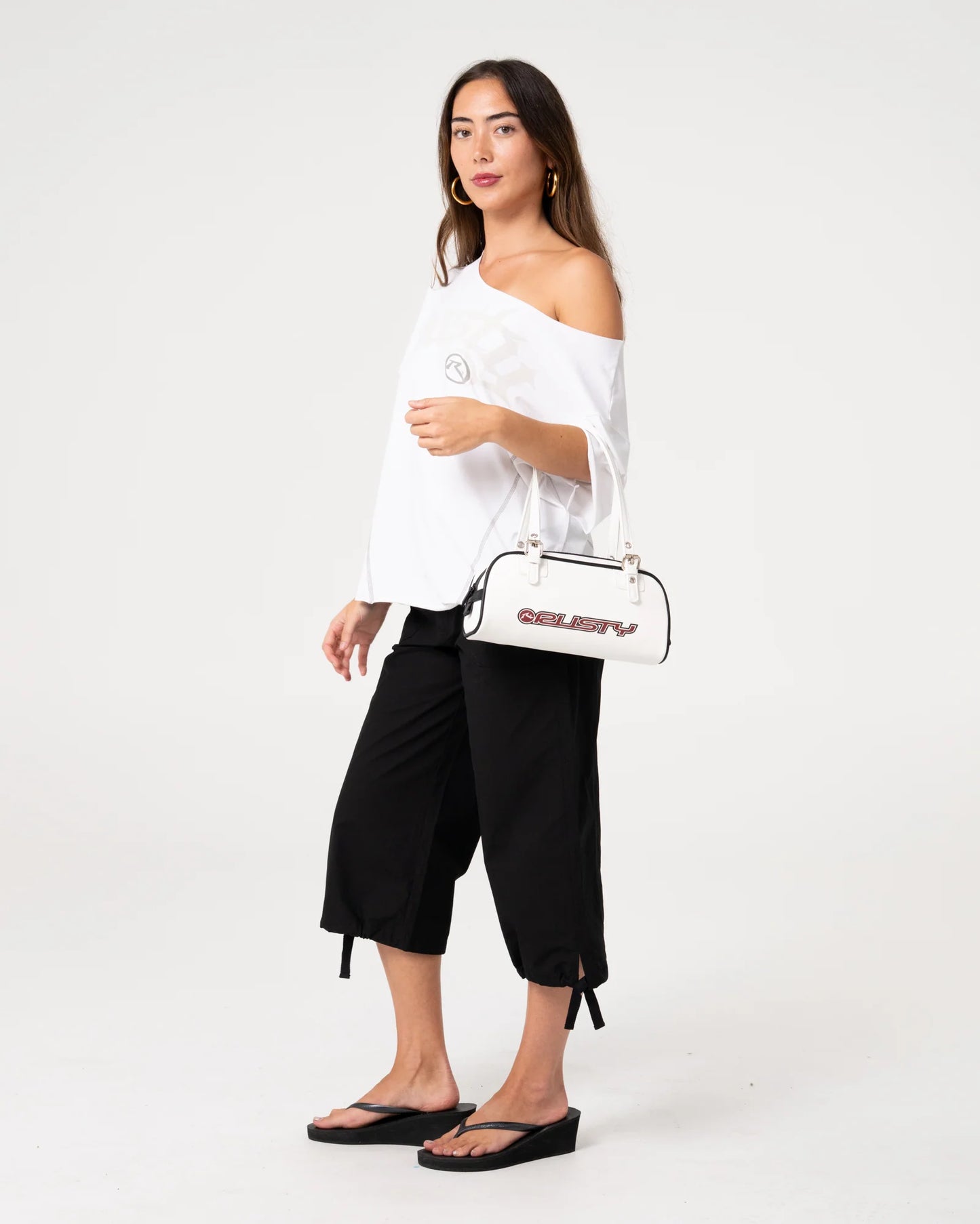 Rusty Kick It Cut Off Shoulder Tee - Vintage White