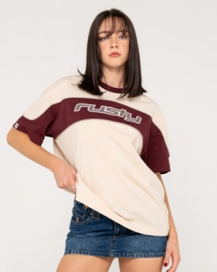 Rusty Kinetic Oversize Tee - Cream / Burgundy