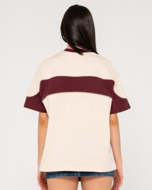 Rusty Kinetic Oversize Tee - Cream / Burgundy