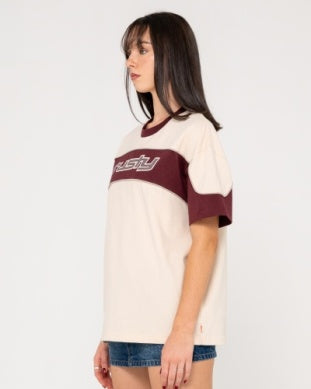 Rusty Kinetic Oversize Tee - Cream / Burgundy