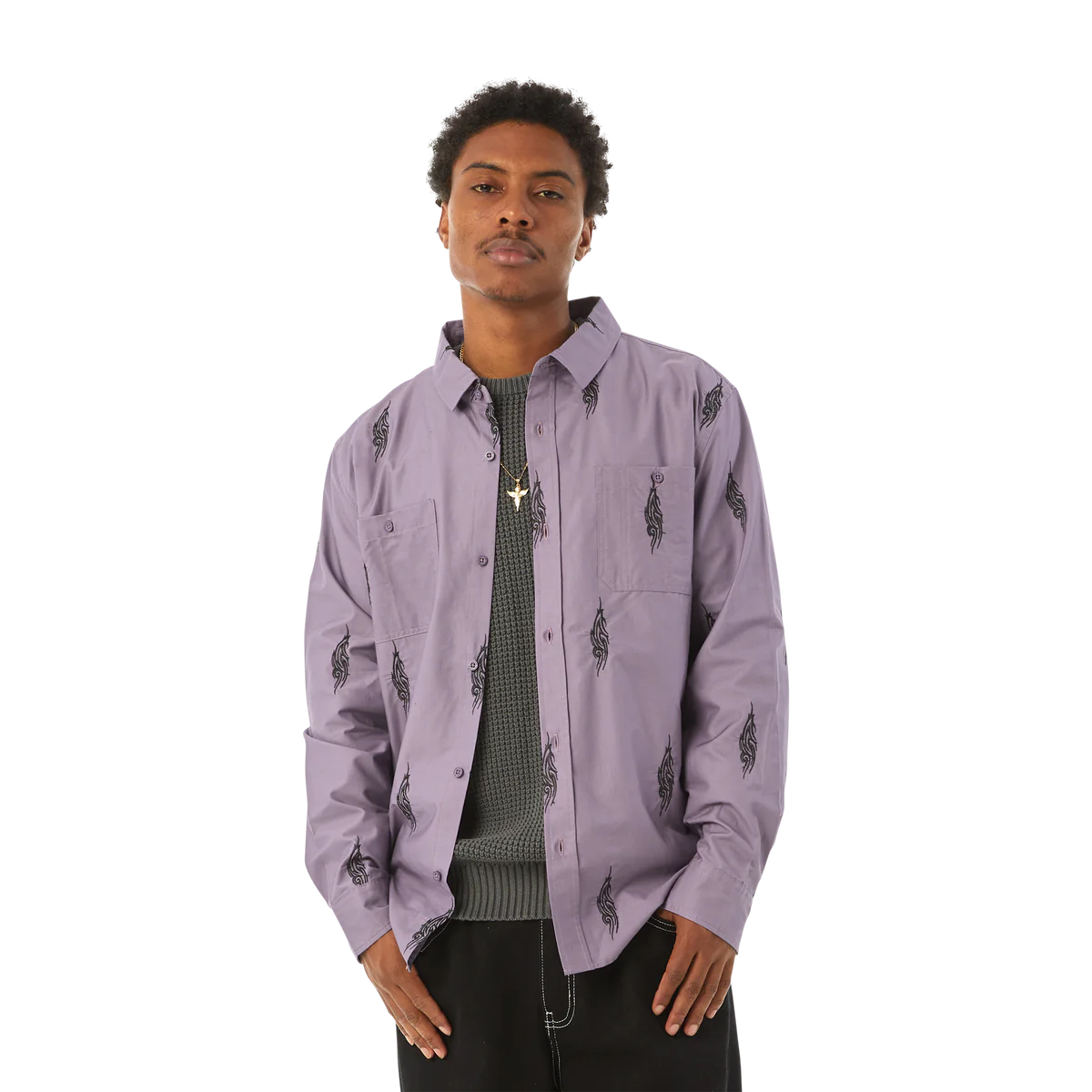 Larkin Embroidered Work Shirt - Dust Purple