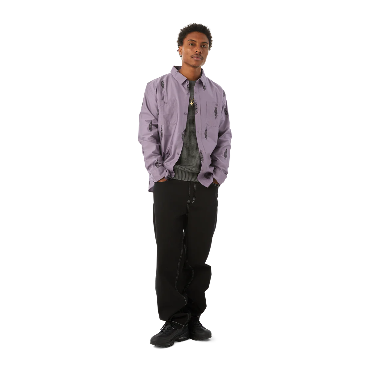 Larkin Embroidered Work Shirt - Dust Purple