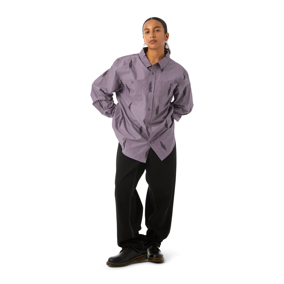 Larkin Embroidered Work Shirt - Dust Purple