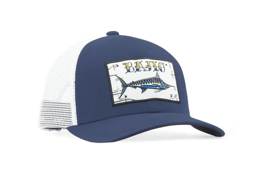 Black Marlin Patch Trucker Hat - Navy Blue