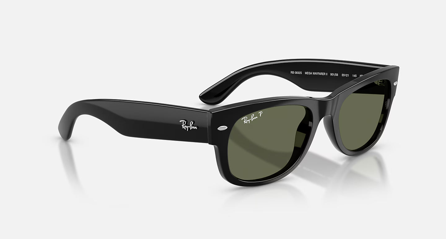 Mega Wayfarer II 2 Polished Black w/ Green Polarized