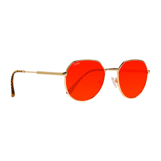 Cassette Optics Melody Sunglasses - Gold / Leopard / Rubin Red Lens
