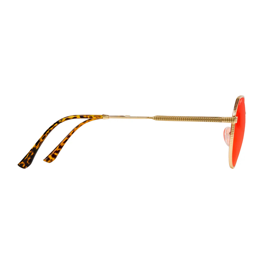 Cassette Optics Melody Sunglasses - Gold / Leopard / Rubin Red Lens