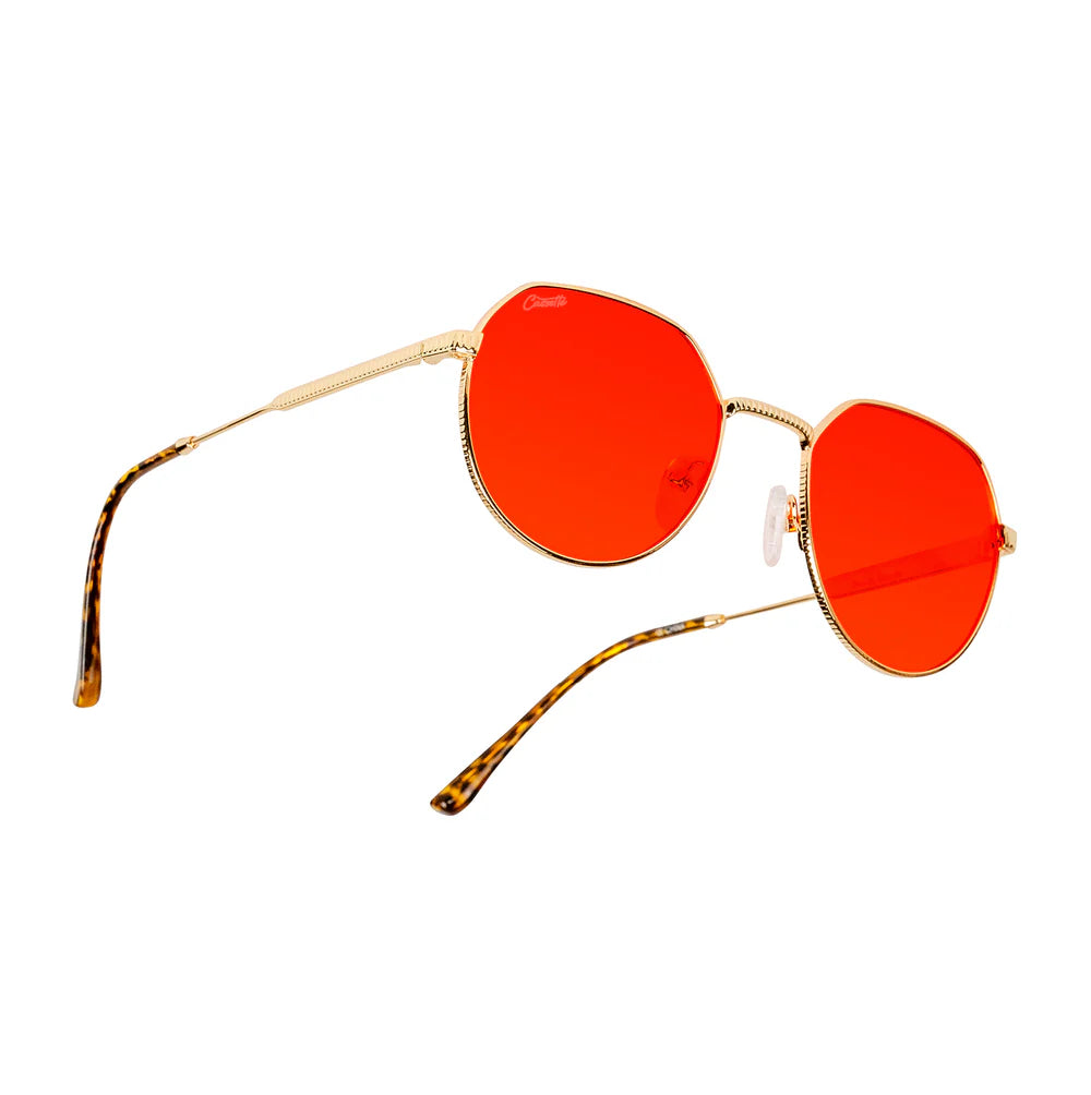 Cassette Optics Melody Sunglasses - Gold / Leopard / Rubin Red Lens