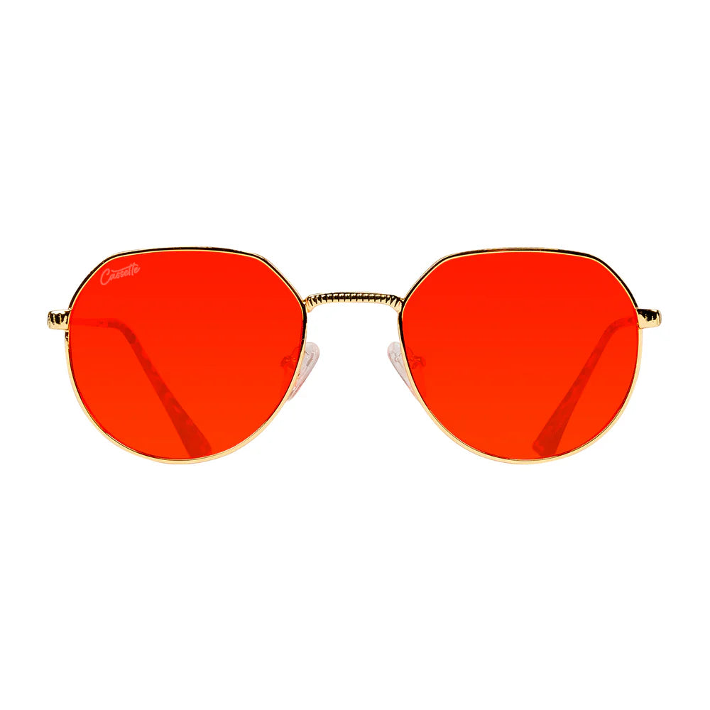 Cassette Optics Melody Sunglasses - Gold / Leopard / Rubin Red Lens