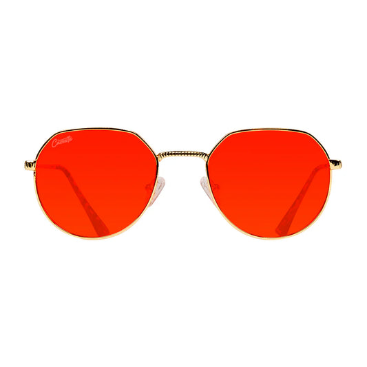 Cassette Optics Melody Sunglasses - Gold / Leopard / Rubin Red Lens