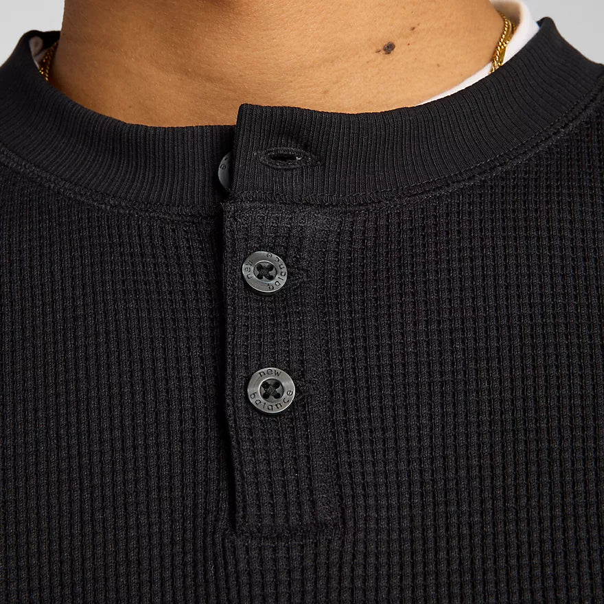 New Balance Numeric Waffle Knit Long Sleeve L/S Henley - Black BK