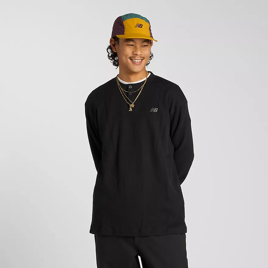 New Balance Numeric Waffle Knit Long Sleeve L/S Henley - Black BK