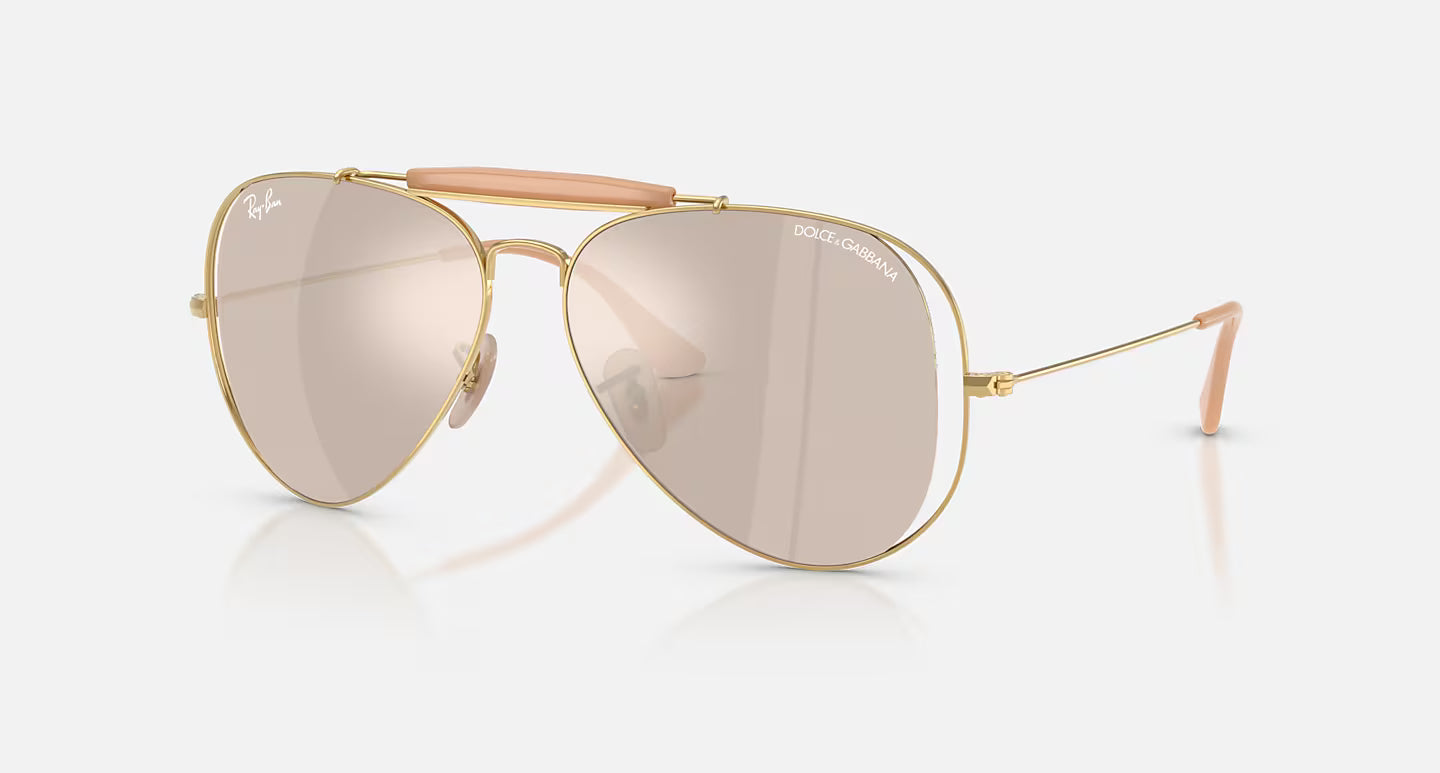 Ray-Ban x Dolce & Gabbana The Outdoorsman RB3029M 58mm Aviator Polished Arista Gold w/ Clear Mirror White Gold