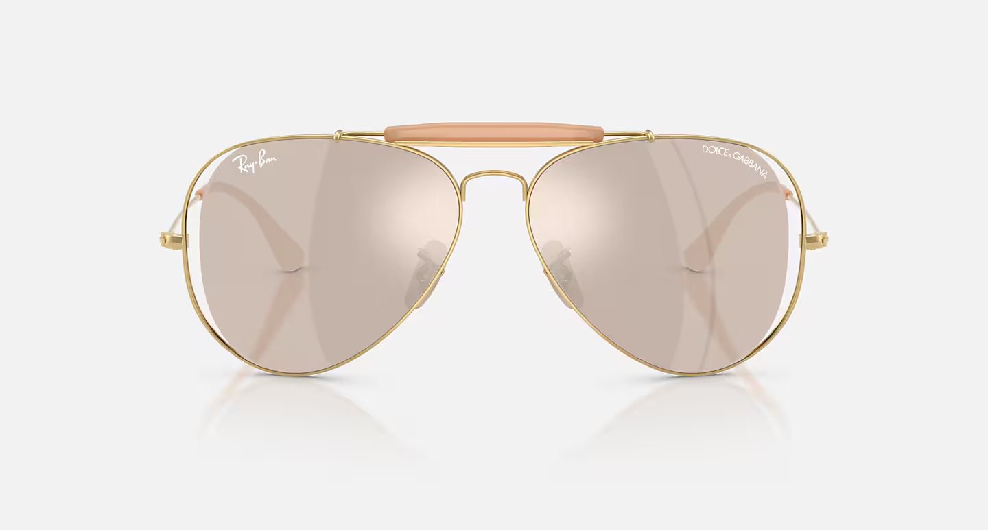 Ray-Ban x Dolce & Gabbana The Outdoorsman RB3029M 58mm Aviator Polished Arista Gold w/ Clear Mirror White Gold