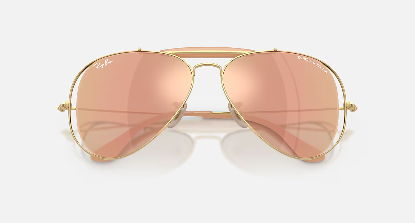 Ray-Ban x Dolce & Gabbana The Outdoorsman RB3029M 54mm Aviator Arista Gold Polished w/ Dark Brown Mirror Rose Gold
