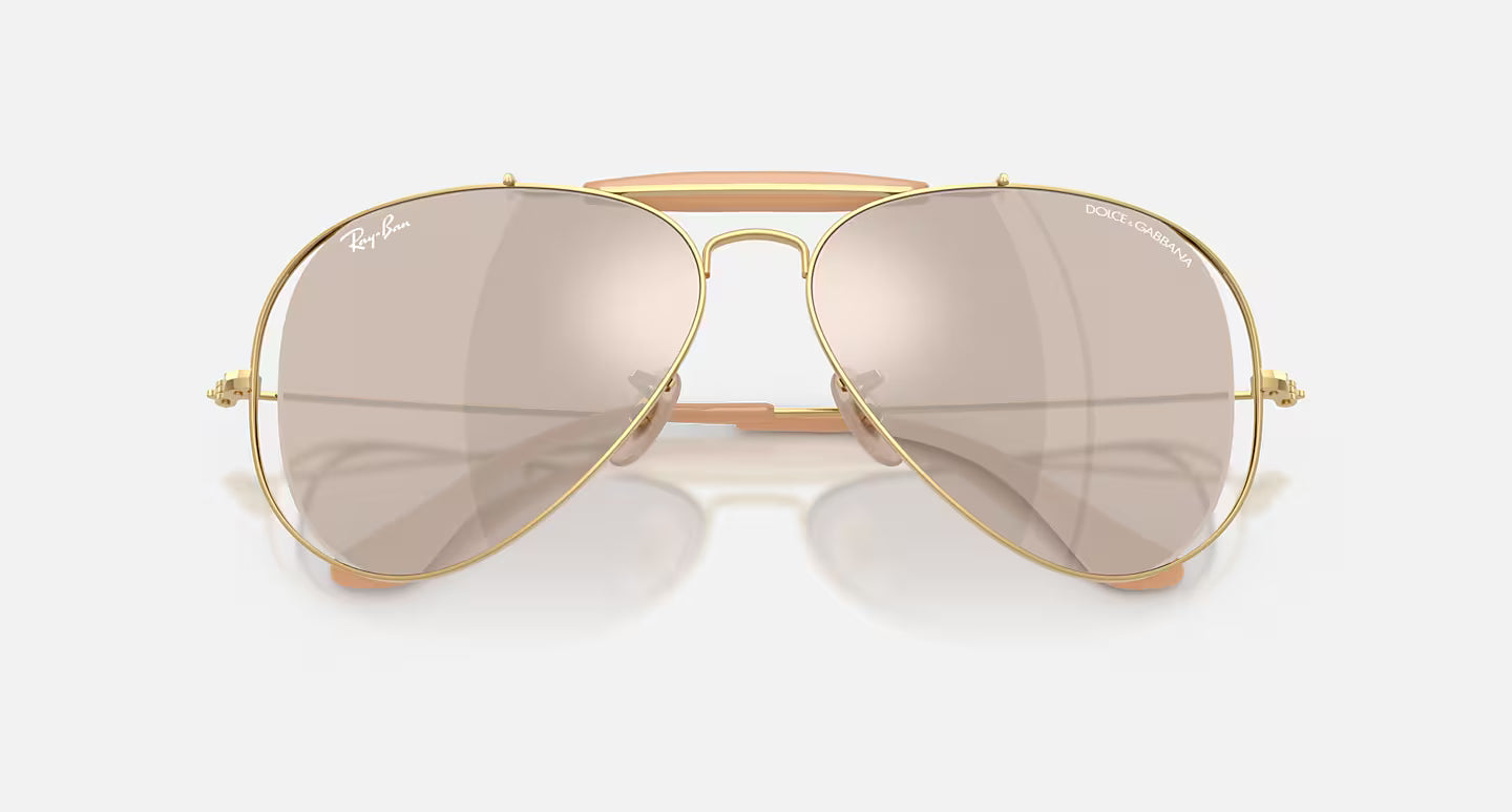 Ray-Ban x Dolce & Gabbana The Outdoorsman RB3029M 58mm Aviator Polished Arista Gold w/ Clear Mirror White Gold