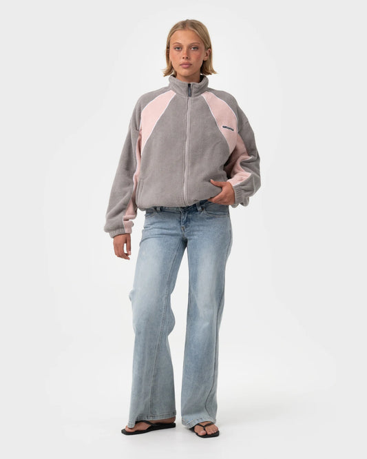 Rusty Two Sides Zip Through Sherpa Fleece - Pink A Boo/Grey