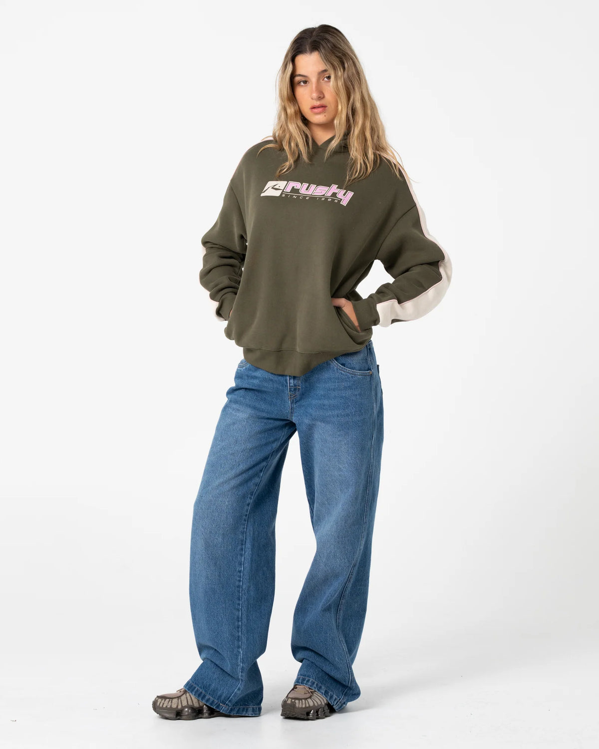 Rusty Hailstone Oversized Hooded Fleece - Army Green