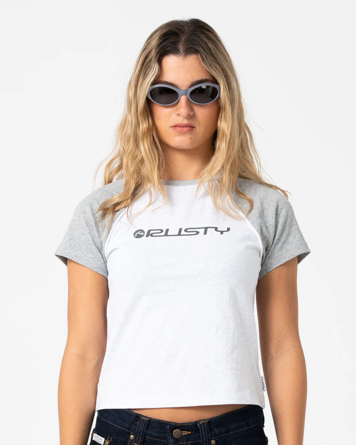 Rusty Archived Raglan Baby Tee - Ecru Marle/Grey