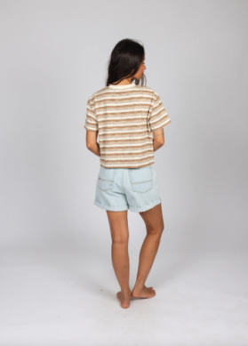 Penny Space Dye Striped Crop Tee - Tan