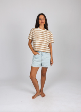 Penny Space Dye Striped Crop Tee - Tan
